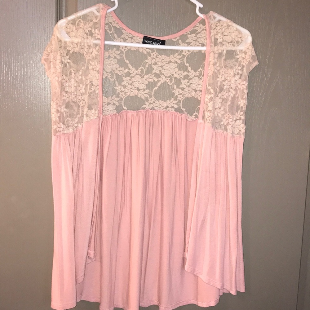 Baby pink lace shirt sleeve cardigan